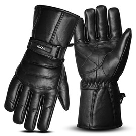 WFX Motorbike Motorcycle Gloves Thinsulate Heavy Duty Waterproof Winter Thermal Inner Leather Riding Gloves Windproof Heating Gloves Men Women Outdoor Cycling Sports Bike (Black, L)
