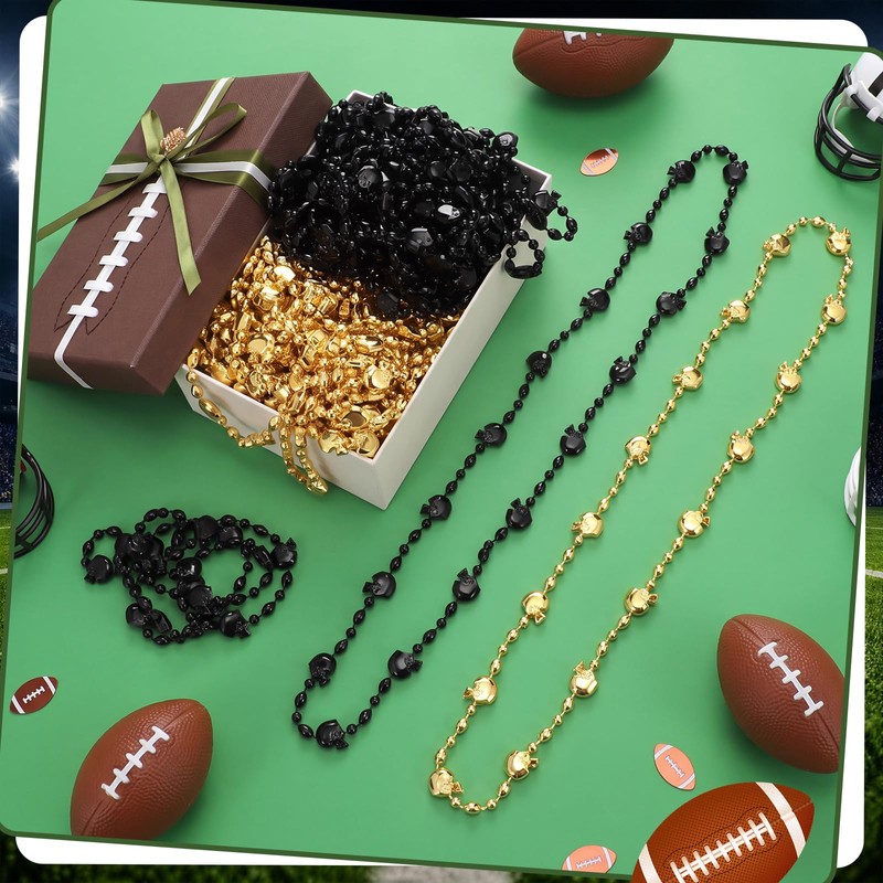 Kenning 24 Pcs Football Helmet Beaded Necklaces Bulk,Black,Gold
