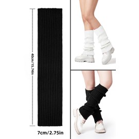 Difistik 2 Pairs Leg Warmers for Women Winter Knit Leg Warmers Japanese Style Stylish Warm Long Boot Socks for 80s Party Yoga Ballet Dance Ice Skating Accessories (Black + White)