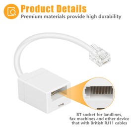 Uvital RJ11 to BT Phone Adapter, Standard RJ11 Plug to BT Telephone Socket Converter for 6P4C Telephone, Fax Machine