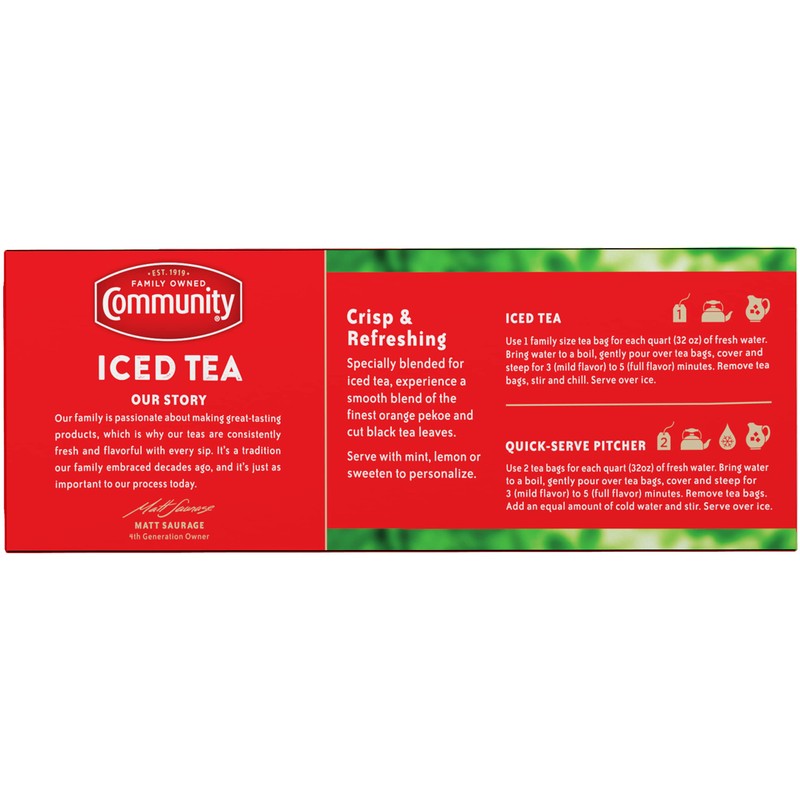 Community Coffee Decaf Tea, 24 Family Size Tea Bags (Pack