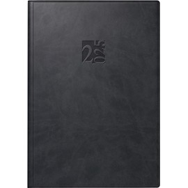 rido/idé Studio Plan 2025 Book Calendar, 2 Pages = 1 Week, 168 × 240 mm, 160 Pages, Faux Leather Cover West, Black