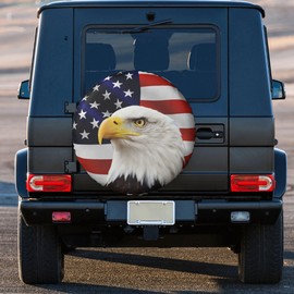 Spare Tire Cover for RV Camper Trailer Bald Eagle with American Flag, Weatherproof Universal Wheel Cover for RV Travel Trailer Camper Truck 15inch
