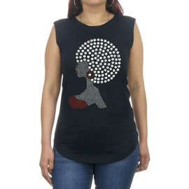 DivaDesigns Afro Hair Woman Rhinestone Bling Scoop Neck Sleeveless T-Shirts 107 Medium