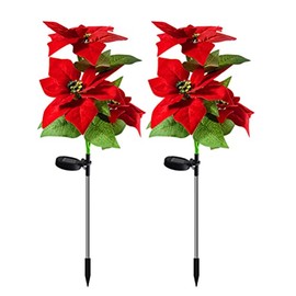 Aolyty Solar Garden Lights, IP65 Waterproof Solar Flowers Lights Landscape Lighting Simulation Poinsettia LED Light for Pathway, Garden, Patio, Yard, Lawn Outdoor Decorative (2 Pack)