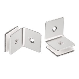 sourcing map Stainless Steel 90 Degree Glass Clamp, 2pcs for 8-12mm Thickness Single Side Square Frameless Glass Corner Clamp Bracket Clip for Shower Door, Bright Silver