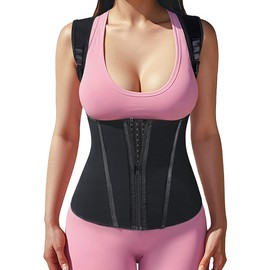 Atbuty Short Torso Waist Trainer for Women Lower Belly Support Gym, Corset Vest with Zipper and Hooks Black