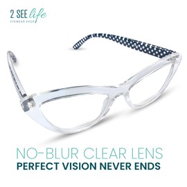 Clear Polka Dot Cat Eye Reading Glasses for Women with Sturdy Made - Spring Hinges Frame Cateye Women's Readers - Trendy for all Face Shapes Fashion Readers for Women - Cheaters Reading Glasses 3.0