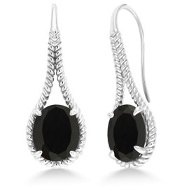 Gem Stone King 8.00 Ct Oval Black Onyx 925 Sterling Silver Earrings