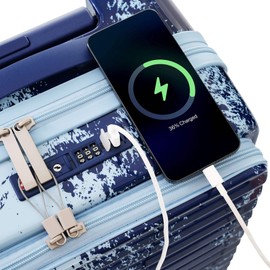 Living Source International LSI 3-Piece Hardshell Luggage Set with USB Charging, Front Pocket, TSA Lock, 20-24 inch, Gradient Blue