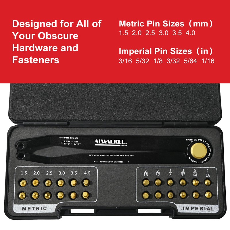 ALWALKEE 25-Piece Pin Wrench Set with Case, Precision Spanner Wrench