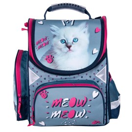 Goldkids School bag cat motif ergonomic satchel pencil case gym bag exercise book for primary school. Suitable from the first grade of primary school., Set of 11, Foldable