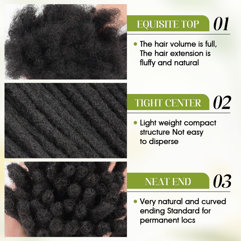 BUGUQI 100% Human Hair Dreadlock Extensions - Handmade Premium Remy