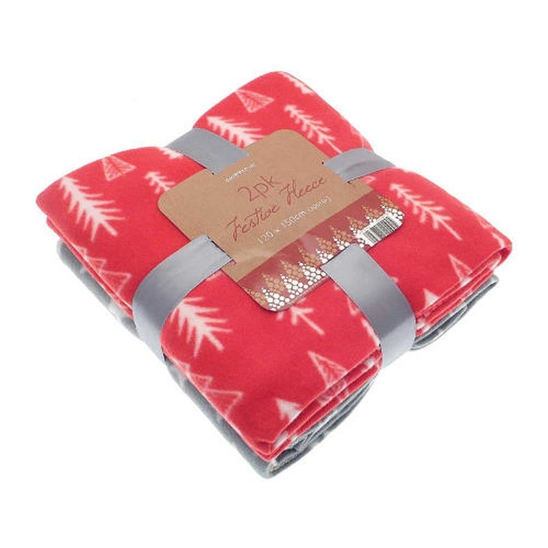 Pack of 2 Christmas Fleece Throws - 120cm x 150cm