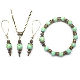 Armband, Ohrringe und Halskette Schmuck im Vintage-Stil für Frauen in blau rekonstituiertem Türkis