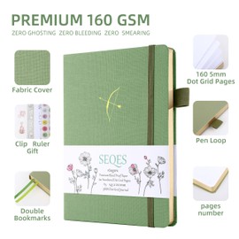 SeQeS Bullet Dotted Journal - A5 Dot Grid Notebook with pages number,160gsm Bleedproof Paper, Gold Edge and Fabric Hardcover for Personal Organizers, Bullet Journals, and journaling