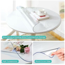 45 Inch Round Clear Table Pad Protector 1.5mm Thick Plastic Vinyl Tablecloth Cover Waterproof Non-Slip Circle Dining Room Table Protector PVC Desk Cover Mats for Wood Marble Furniture Surface