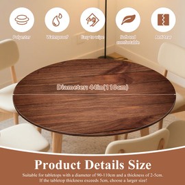 Round Tablecloth Diameter 48 Inches (120 cm) with Elastic Band, Elastic Outdoor Tablecloth Round Washable, Table Cloth Ideal for 110 - 115 cm (J)