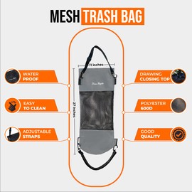 Deluxe Recycles Portable Mesh Trash Bag for Boat - Washable Leakproof Outdoor Garbage Bags for Boat, Kayak or Camper – Lightweight & Large Capacity Bin Bag (Grey)