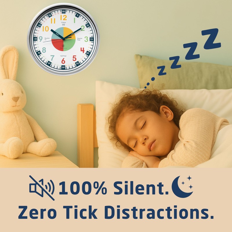 OWLCONIC Non Ticking Analog Clock for Kids Learning to Tell