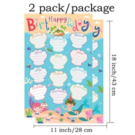 2 Pack Happy Birthday Bulletin Board Decorations Mermaid Classroom Birthday Chart Class Birthday Calendar Posters Back to School Classroom Wall Decorations Teacher Supplies kindergarten Elementary