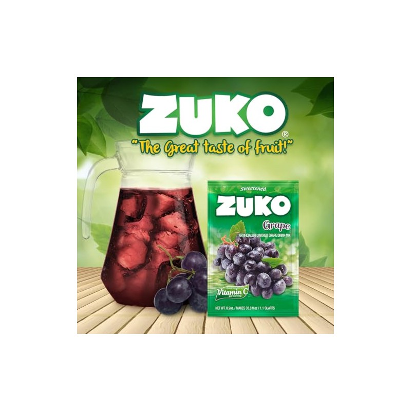 ZUKO Grape Instant Powder Drink, 24 Individual Bags 0.9 Oz,