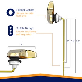 Universal Toilet Handle Lever Replacement - Toilet Flusher Replacement, Front Mount Toilet Tank Lever Fits Most Toilet Tanks - Efficient and Easy to Install Toilet Handle Replacement - Brass Polished