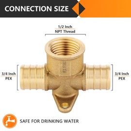 HeSun 2-Pack PEX-B Fittings, 3/4" PEX x 3/4" PEX x 1/2" Female NPT Fitting, Brass Crimp Drop Ear Tee for Pex Pipes, ASTM F1807