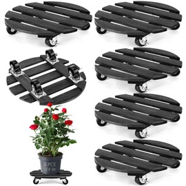 Maxdot 6 Pcs 14 Inch Wood Plant Stand with Wheels, 220 Lbs Heavy Duty Plant Stand Caddy with 360° Lockable Wheels, Bulk Round Rolling Planter Base for Indoor and Outdoor Use