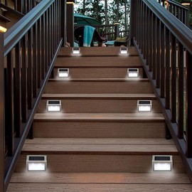 Solar Lights Outdoor Waterproof Deck Light, Solar Stair Lights Outside LED Step Lighting Stainless Steel for Paths Patio Garden Yard, Pack of 6