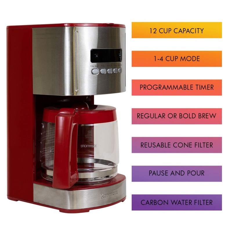 Kenmore 40707 12 Cup Programmable Coffee Maker in Red