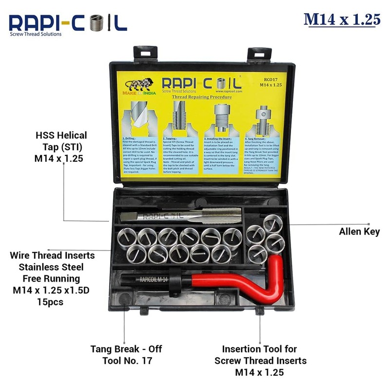 RAPI-COIL Metric Thread Repair Kit Stainless Steel Helicoil Insert 304