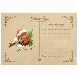 Artstore Vintage Fun Robin Christmas Thank You Note Cards With White Envelopes - Pack of 20