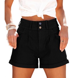 MINGALONDON Womens Relaxed Fit Casual High Waist Pocketed Denim Shorts Tailored Shorts for Women
