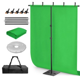 Qoolfoto Green Screen Backdrop Kit, 5x7ft T-Shaped Stand with Flat Base