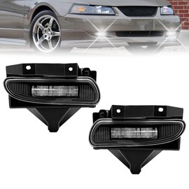 LED Fog Lights Assembly For 1999 2000 2001 2002 2003 2004 Ford Mustang, A Pair Of Fog Lamps With Clear Lens And Bezel- Driver and Passenger Side