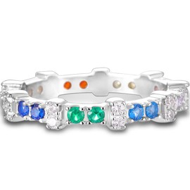 NARMO Colorful Cubic Zirconia Rings 925 Sterling Silver for Women Colorful Fine Rings Size 8