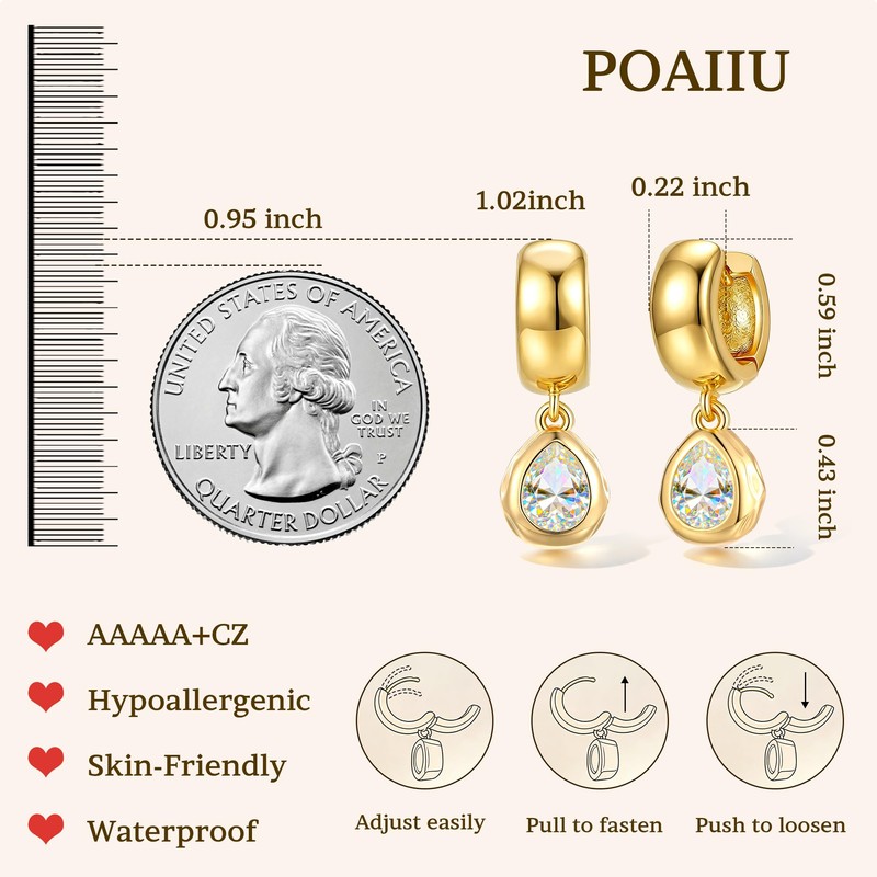 POAIIU Chunky Gold Earrings for Women Dangle Drop 14K Plated