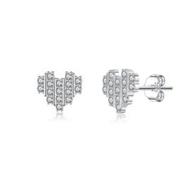 SLUYNZ 925 Sterling Silver CZ Love Heart Earrings Studs for Women Teens Sweet Love Stud Earrings (A-SILVER)