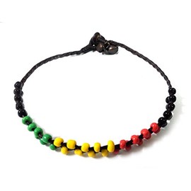 Beads Anklet Rasta Black Raggae Bells Boho Handmade Cotton Cord (AK0008)