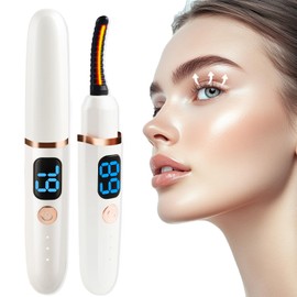 Heated Eyelash Curlers with Battery Indicator, 3 Temperature Modes LED Display Electric Eyelash Curler USB Rechargeable Makeup Tools (White)