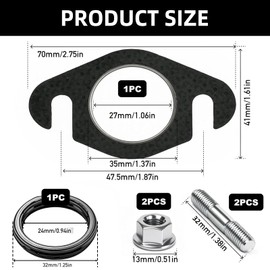 BIVYAX 1 Set Exhaust Gasket for Yamaha 2T 50cc Scooter, Graphite Seal for Manifold and Silencer, Includes Gaskets and Studs, Compatible with 50cc 2-Stroke Engines, Ideal for Maintenance