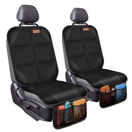 Yuan & Chuang Baby Car Seat Protector 2 Pack - Large Waterproof Mat, 600D Fabric, with Thickest Padding, Non-Slip Backing, 2 Storage Pockets, Crash Test Approved - Black