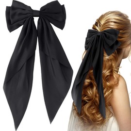 CustomyLife 2pcs Black Lace Hair Bow Clips, Cute Coquette Snap Barrettes, Bowknot Hair Ribbon for Women Christmas Valentines Wedding Prom Decorative Accessories