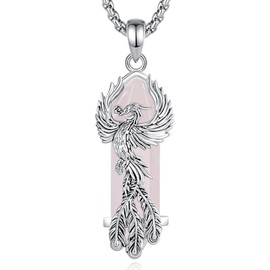 CELESTIA Silver Phoenix Pendant Chain Women's Phoenix Necklace with Created Rose Quartz Obsidian Turquoise Jewellery Gifts Women Birthday Gift Idea for Her, Silver, Quartz