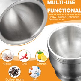 Stainless Steel Mortar and Pestle, 5 Inch Polished Food Crusher with Lid, Heavy Duty Pill Crusher, Spice Grinder, Herb Crusher Enhanced Performance (Silver, 5 Inch)