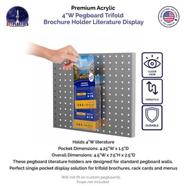 Marketing Holders 2 Pack Pegboard 4" Wide Brochure Holder Rack Card Trifold Pocket Literature Printed Material Menu Peg Board Mount Pamphlet Display