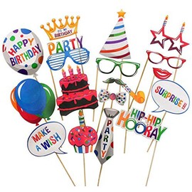 22 Pieces Happy Birthday Party Photo Booth Props with Sticks for Her Him Kids Funny Birthday Decorations, Happy Birthday Party Favors Supplies for Kids Adults Men and Women
