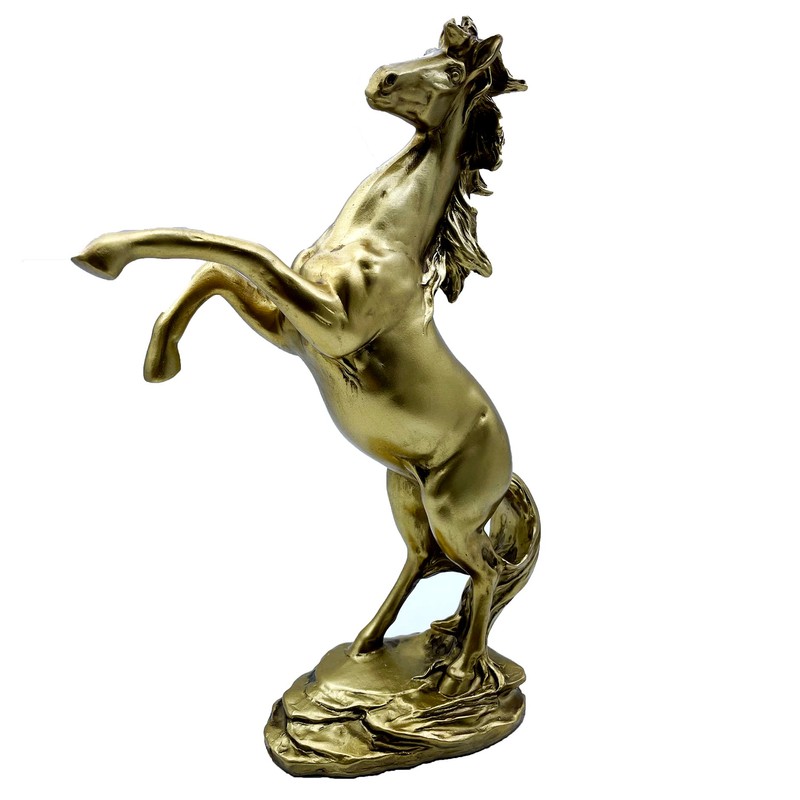 FUNSXBUG Gold Horse Statue Figurines - Resin Standing Fighting Horse