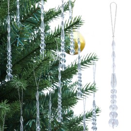 LUMITI 12pcs Crystal Icicle Christmas Tree Ornaments, Glass Beads Hanging Chandelier Pendants for Christmas Party Wedding Winter Decorations (White Clear)